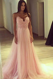 New Arrival Spaghetti Straps Prom Dresses Tulle With Applique And