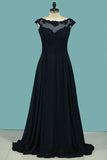 A Line Scoop Chiffon With Applique Floor Length Prom