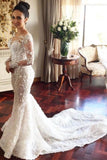 Charming Mermaid Long Sleeves Wedding Dress with Lace Appliques, Wedding Gowns STB15108