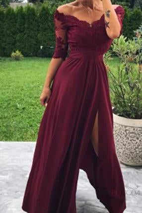 A-Line Satin Tea Length Burgundy Prom Dress, Burgundy Formal Dress –  dresstby