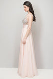 Prom Dresses Beaded And Ruched Bodice Scoop A Line Chiffon Floor Length