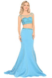 Two-Piece Scoop Prom Dresses Mermaid Satin With