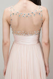 Prom Dresses Beaded And Ruched Bodice Scoop A Line Chiffon Floor Length