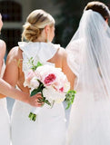Elegant White Mermaid Chiffon Bridesmaid Dresses, Long Sleeveless Wedding Party Dress STB15218