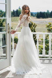 Chic A-Line Long Sleeves Lace Bodice See Through Wedding Dresses Backless Country Wedding STBPY73AEE8