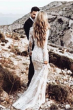 Vintage Long Sleeve Mermaid Applique Wedding