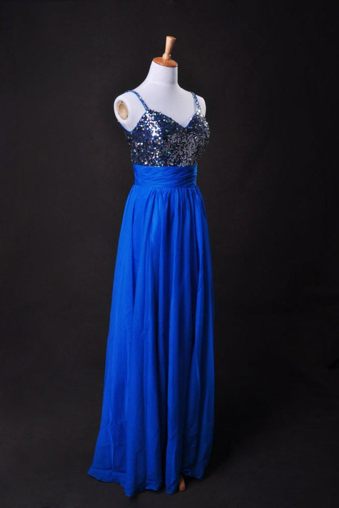 Cheap Prom Dresses Blue A Line Spaghetti Straps Floor Length Chiffon