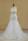 Mermaid Wedding Dresses Strapless Tulle With Beads And Embroidery Court