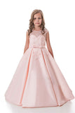 A Line Flower Girl Dresses Scoop Satin With Applique And Sash Floor