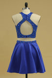 Two-Piece Scoop A Line Satin With Beads Open Back Homecoming