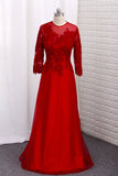 Prom Dresses A Line Scoop 3/4 Length Sleeves With