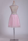 Two Pieces Scoop A Line Homecoming Dress Beaded Bodice Tulle Open