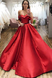 Red Ball Gown Off the Shoulder V Neck Satin Prom Dresses, Evening STB15660