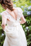V Neck Wedding Dresses A Line Lace With Sash And Beads Sweep