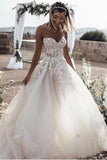 A Line Sweetheart Long Cheap Tulle Wedding Dresses With Lace