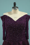 Mother Of The Bridal Dresses V Neck A Line Long Sleeves Beaded Bodice Floor
