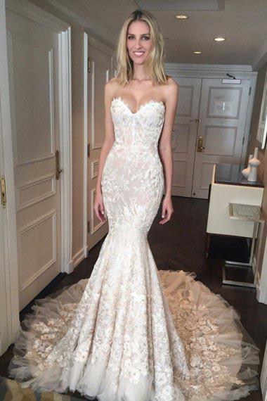 Gorgeous Mermaid Sweetheart Court Train Tulle Wedding Dresses with Appliques Lace