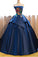 Dark Blue Ball Gown Satin Strapless Lace up Appliques Long Prom Quinceanera Dress