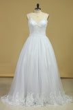 Wedding Dresses Spaghetti Straps Tulle With Applique And STBPFGDEMAQ