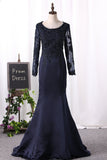 Mother Of The Bride Dresses Scoop Long Sleeves Mermaid Satin With Beading