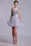 Off The Shoulder A-Line Homecoming Dresses With Applique Tulle And Chiffon