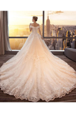 Gorgeous Off The Shoulder Lace Cathedral Train Wedding Dresses Princess Bridal STBPT58L82L