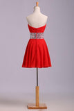 Red Homecoming Dresses A Line Sweetheart Short/Mini With Rhinestone