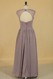 Straps A Line Bridesmaid Dresses Chiffon With Beads Floor
