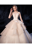 Ball Gown Tulle Wedding Dresses Straps Beads Chapel