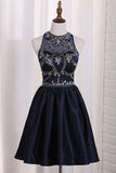 New Arrival A Line Satin Scoop Beaded Bodice Homecoming