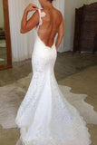 Elegant Mermaid Lace Backless V Neck Spaghetti Straps Wedding Dresses Bridal Dresses STB15181