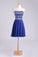 A Line Short/Mini Strapless Dark Royal Blue Chiffon Homecoming Dresses With Rhinestone