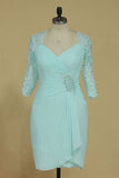 Plus Size Mother Of The Bride Dresses Mid-Length Sleeves Chiffon With Applique & Ruffles