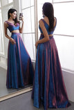 Two Pieces V Neck Straps V Back Floor Length Prom Dresses Long Party Dresses STB15447