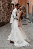 Rustic A Line Tulle Sweetheart Strapless Wedding Dresses, Sleeveless Beach Bridal Dresses STB15526