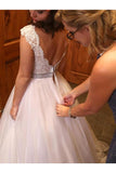 Elegant Off White Tulle Backless Wedding Dress With Crystal