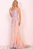 Mermaid Scoop Tulle Prom Dresses With Beads&Appliques Sweep