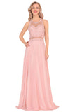 Chiffon Halter Open Back Prom Dresses With Beads And Embroidery A