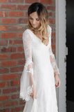 V Neck Beach Wedding Dress With Long Sleeves Unique Lace Wedding