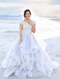 2024 Sparkly Beads Ruffles Organza Scoop Cap Sleeve Lavender Prom Wedding Dresses