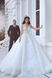 A Line Straps Wedding Dresses Tulle With Applique Lace Up