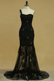 Sheath/Column One Shoulder Evening Dress With Applique And