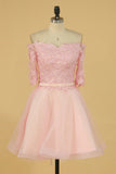 Mid-Length Sleeves With Applique Homecoming Dresses Tulle Short/Mini