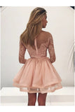 Round Neck Long Sleeves Homecoming Dresses Tulle Lace