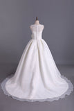 Romantic Lace Bodice A Line Wedding Dress Pick Up Organza Skirt Cathedral Train With