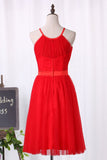 Halter Bridesmaid Dresses Tulle With Ruffles And Sash A