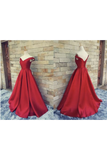 Off The Shoulder Prom Dresses Satin Red Sweep Train Lace Up