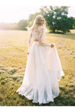 Two Pieces Lace Top Chiffon Skirt Romantic Long Sleeves Wedding