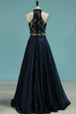 New Prom Dresses A-Line Scoop Floor-Length Lace And Satin With