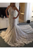 Halter Mermaid Lace Sleeveless Wedding Dress With STBP8XSP72Y
